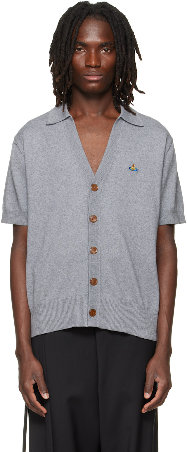 ヴィヴィアンウエストウッド　シャツ　ポロ　オーブ　カーディガン Vivienne Westwood: Gray Polo Cardigan | SSENSE