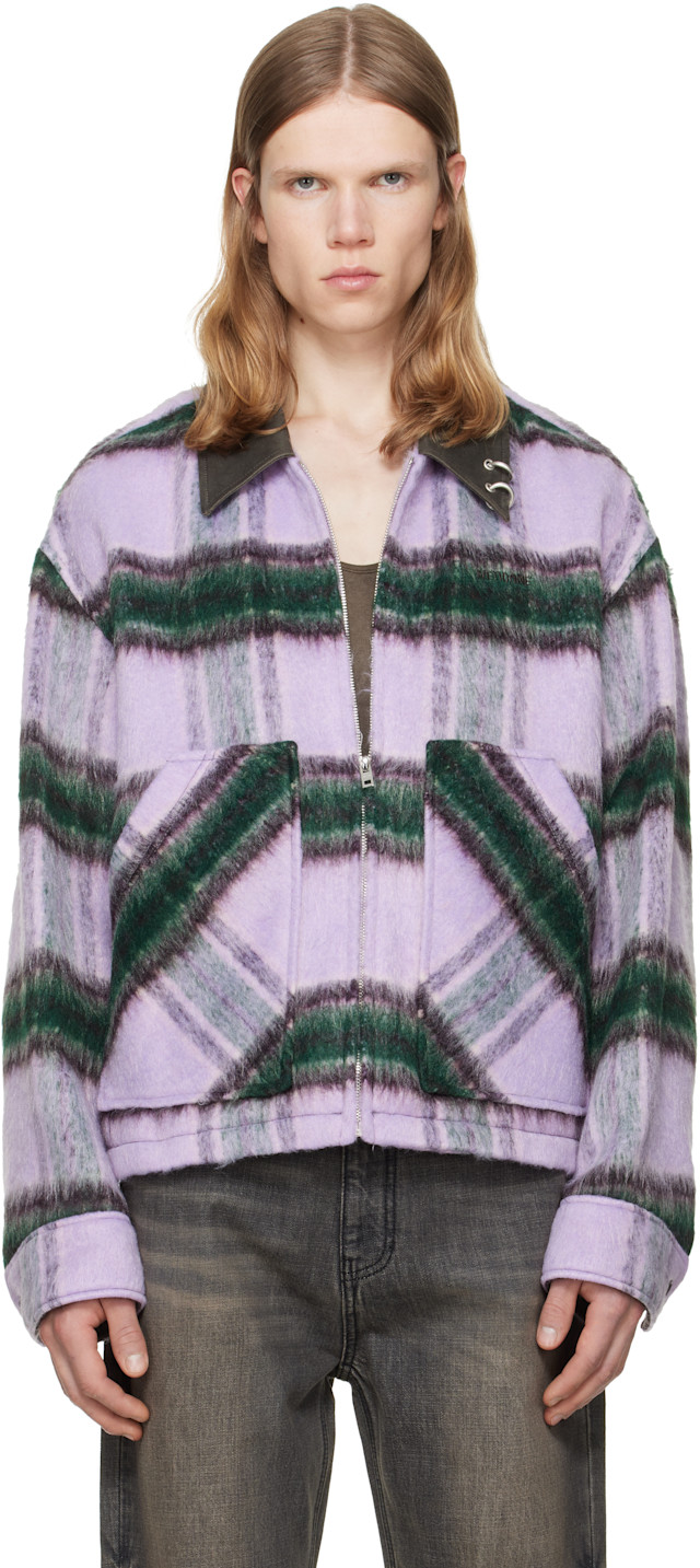 希少【WE11DONE】パープルチェック ポケットシャツ ジャケット 刻印ボタン We11done: Purple Check Pattern Jacket | SSENSE