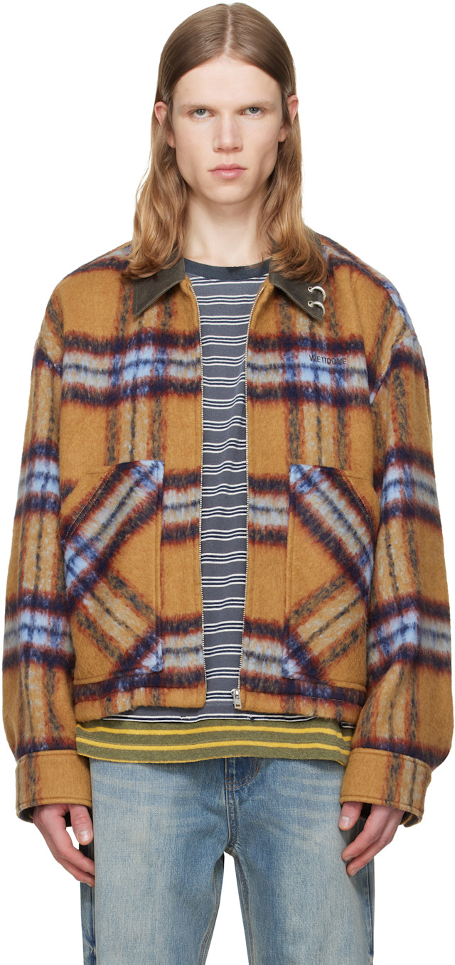 We11done: Tan Camel Check Pattern Jacket | SSENSE