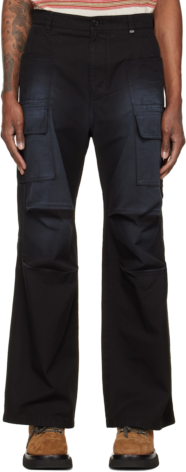 We11done: Black Washed Multi Pocket Cargo Pants | SSENSE