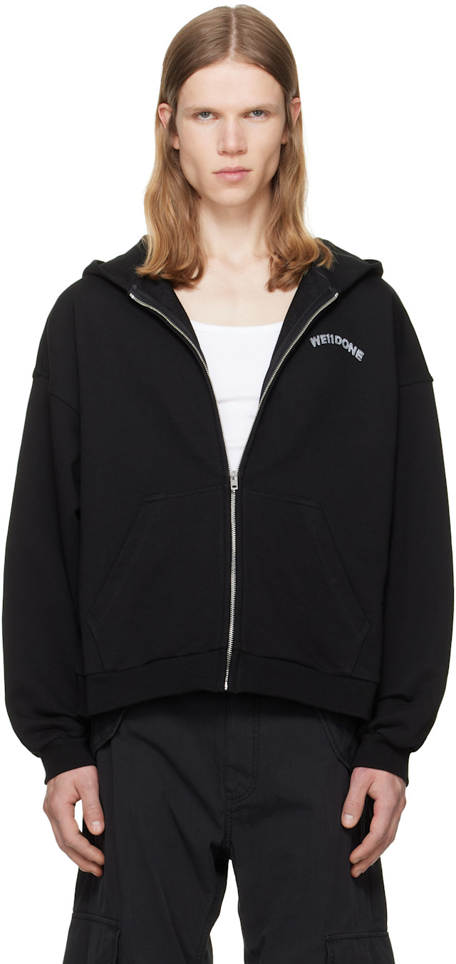 We11done: Black Teddy Drawing Zip-Up Hoodie | SSENSE