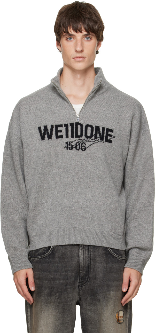 We11done: グレー Wide Logo ハーフジッププルオーバー | SSENSE 日本