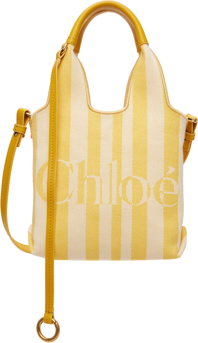 Chloé: Yellow & Off-White Mini 'Chloé' Stripy Tote | SSENSE