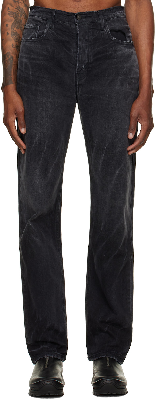 パンツ Alexander Digenova Thrashed Wax Denim ALEXANDER DIGENOVA: Black Straight Leg Jeans | SSENSE