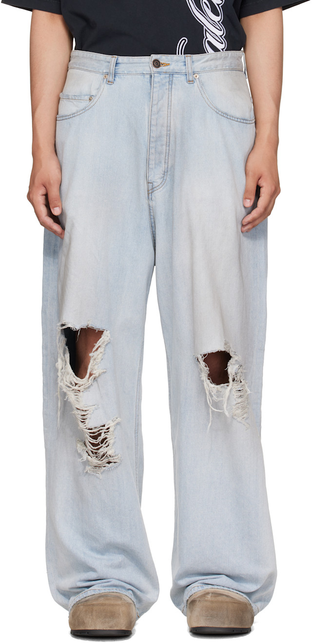 balenciaga baggy jeans バギーパンツ Balenciaga: Blue Baggy Jeans | SSENSE