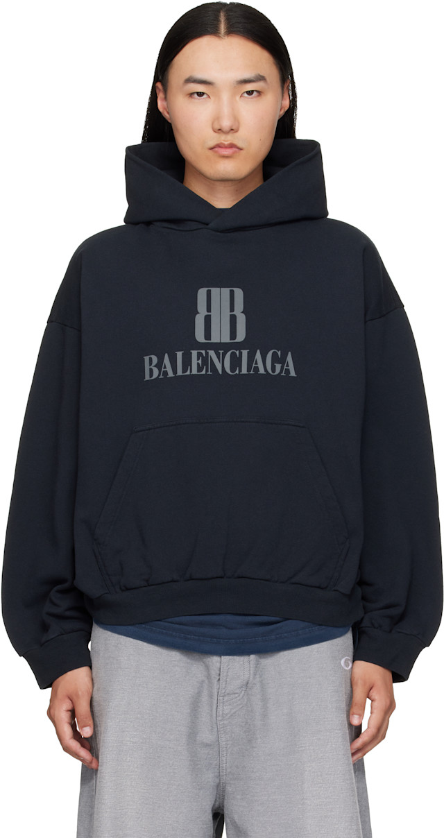 Balenciaga: ブラック ロゴ フーディ | SSENSE 日本