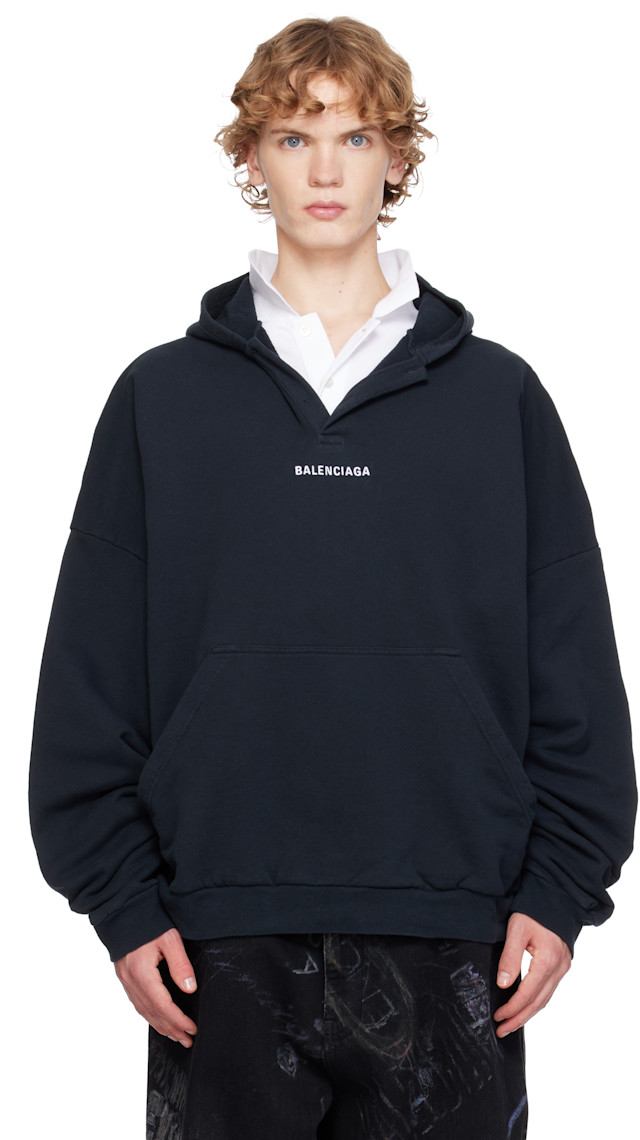 パーカー BALENCIAGA POLO hoodie Balenciaga: Black 'Balenciaga' Back Polo Hoodie | SSENSE