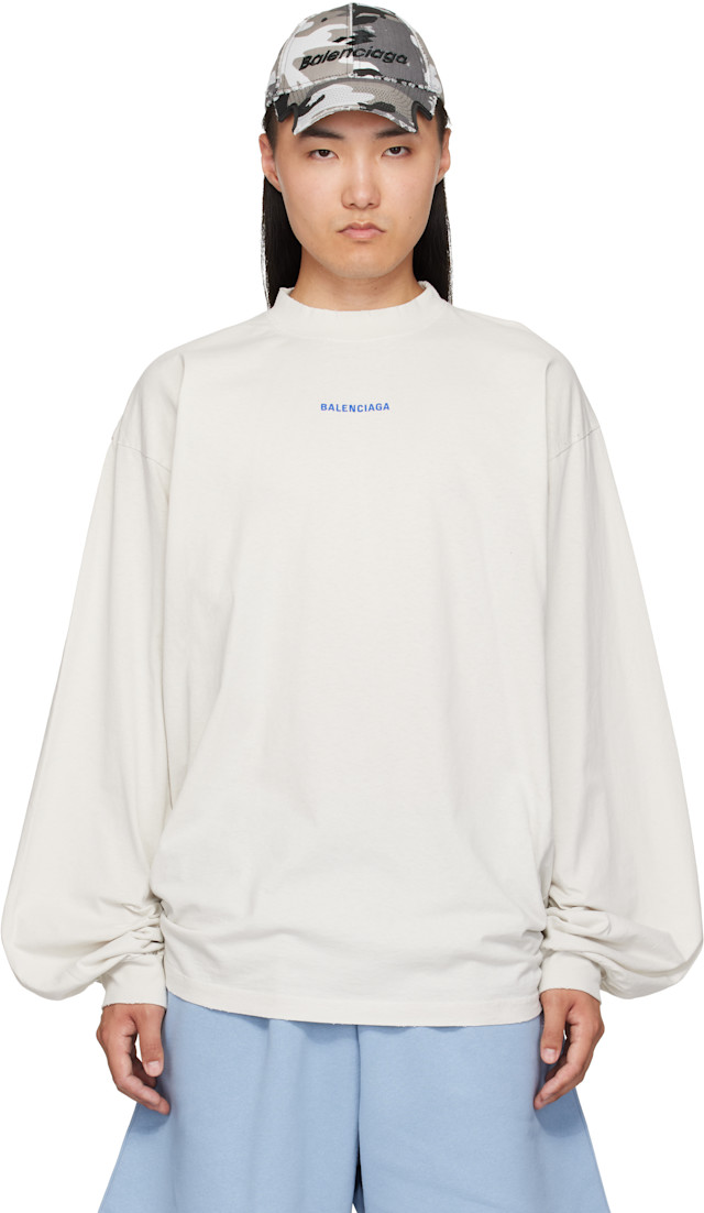 BALENCIAGA ホワイト 長袖シャツ M Balenciaga: ホワイト ディストレス 長袖Tシャツ | SSENSE 日本