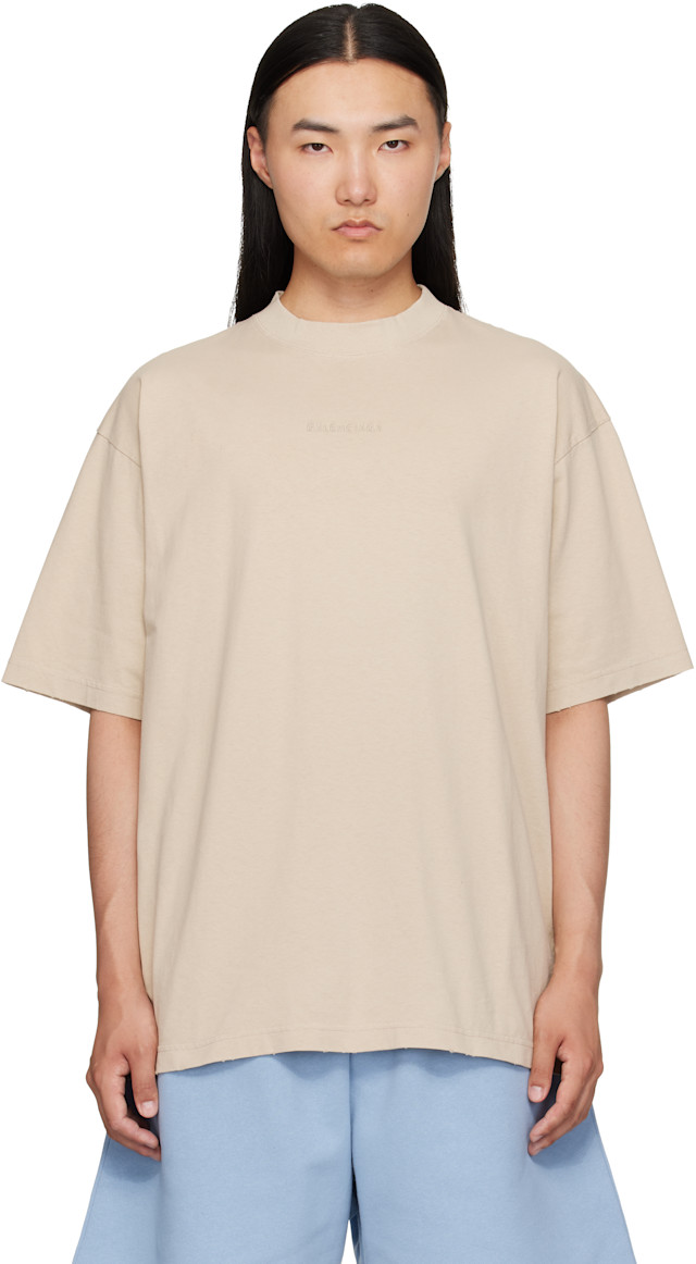 Balenciaga: ベージュ ディストレス Tシャツ | SSENSE 日本