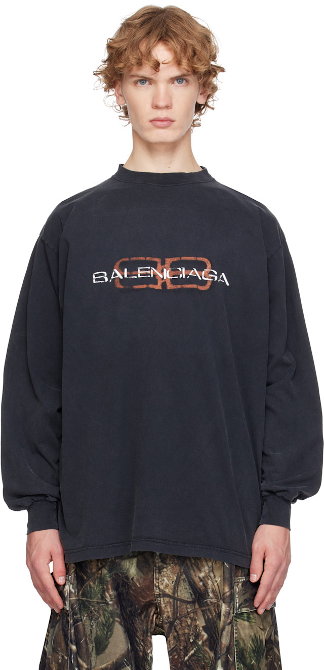 Balenciaga: ブラック 'BB' Stencil Tシャツ | SSENSE 日本