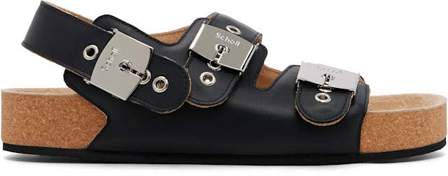 Balenciaga: ブラック Schollエディション レザー サンダル | SSENSE 日本