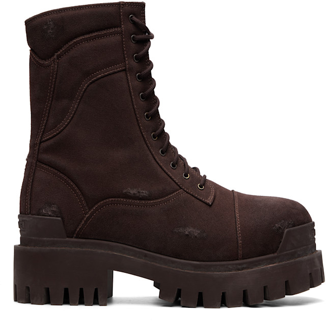 Balenciaga: Brown Combat Strike Boots | SSENSE