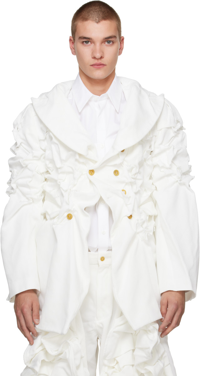 Comme des Garçons Homme Plus: ホワイト Polyester Heavy Kersey