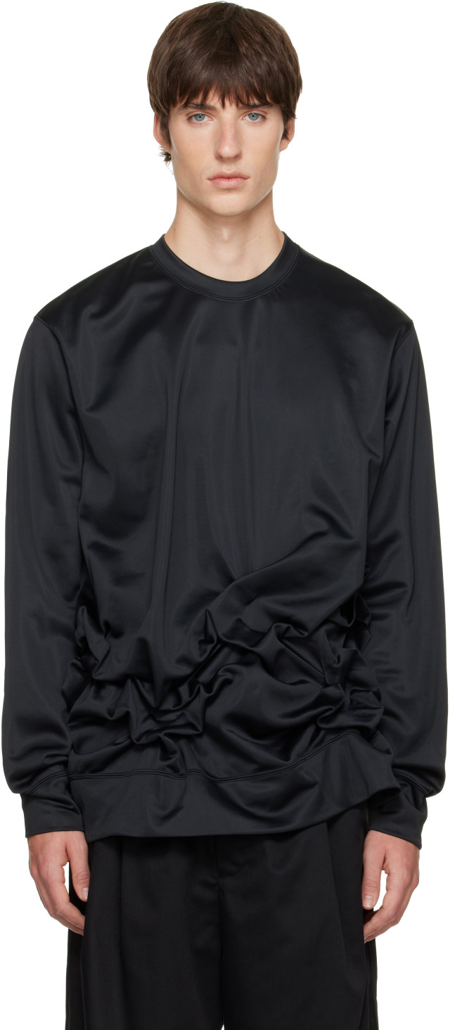 Comme des Garçons Homme Plus: Black Gathered Jersey Long Sleeve T