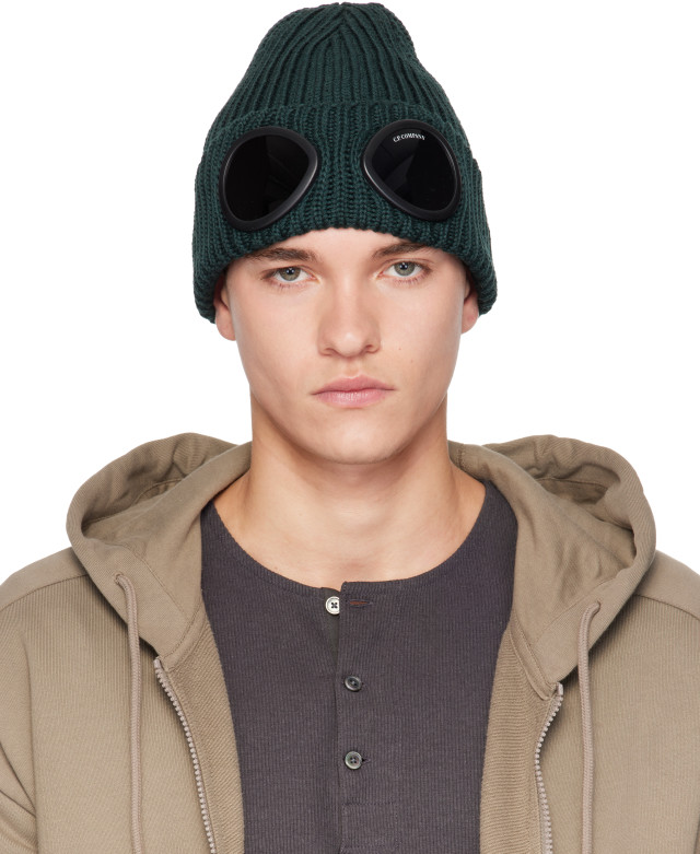 C.P. Company: Green Extrafine Merino Wool Goggle Beanie | SSENSE