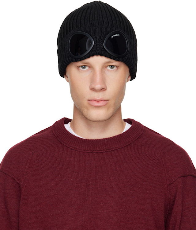 帽子 C.P. COMPANY Black goggle beanie C.P. Company: Black Extrafine Merino Wool Goggle Beanie | SSENSE