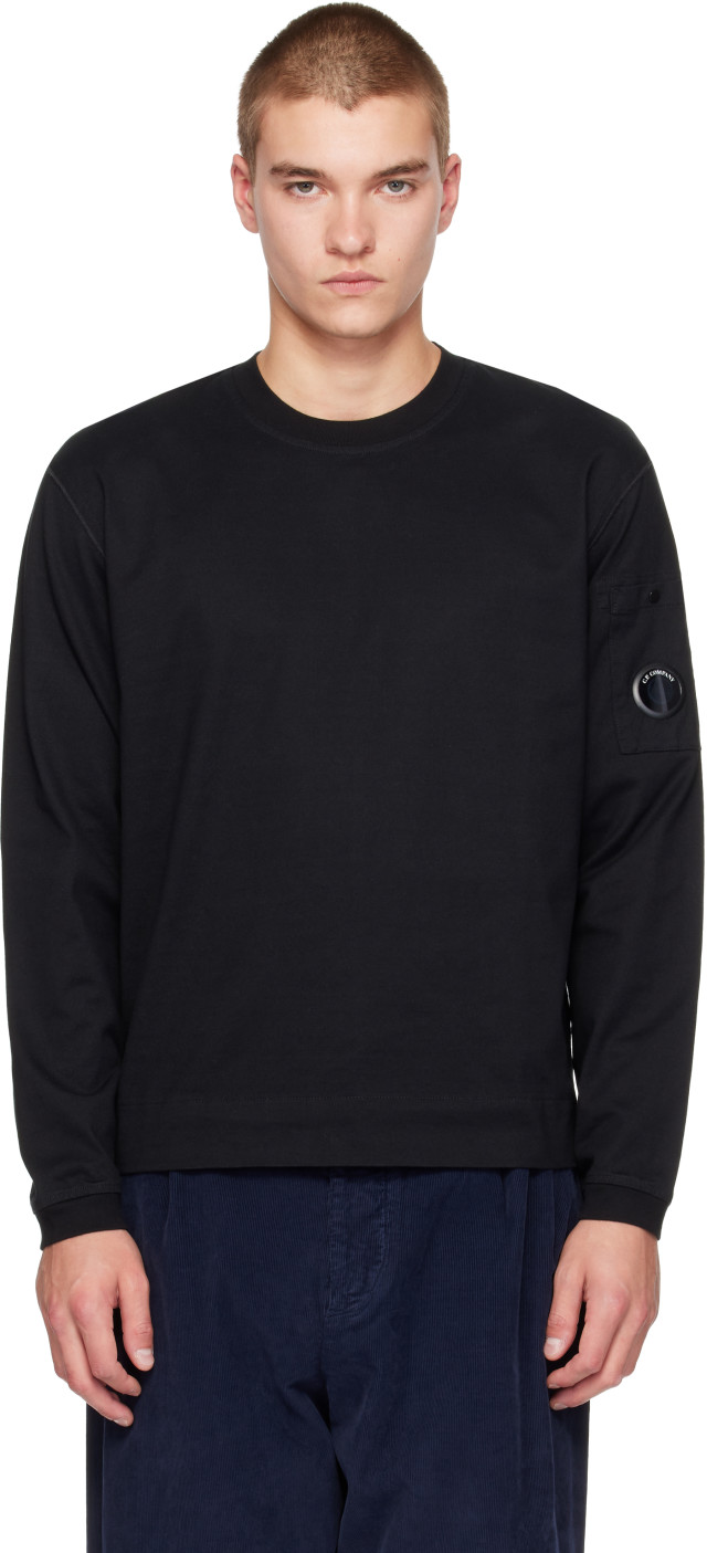 C.P. Company: Black 30/2 Mercerized Jersey Twisted Lens Long