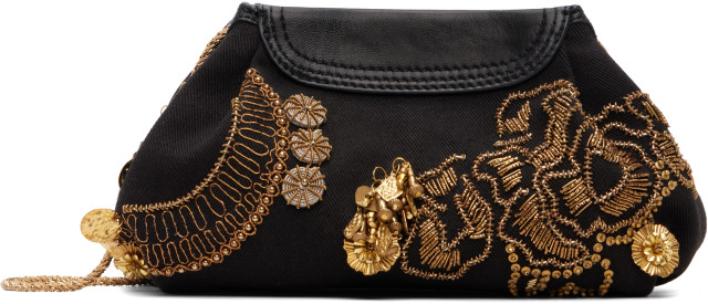 Dries Van Noten: Black Small Embroidered Clutch | SSENSE