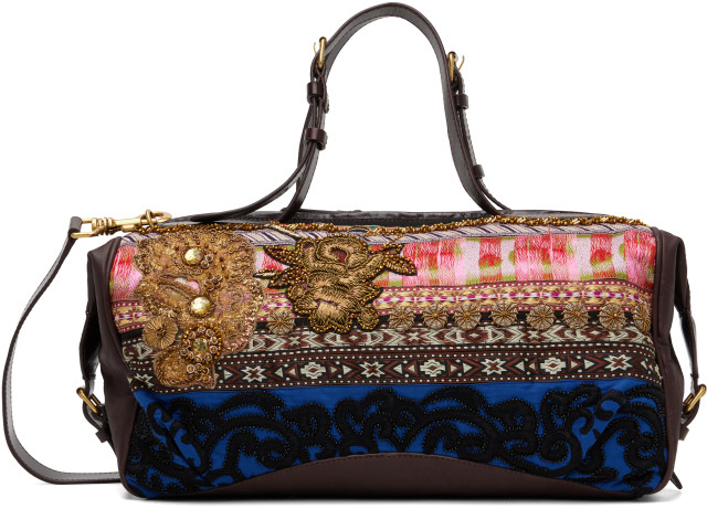 Dries Van Noten: Multicolor Medium Embroidered East West Zip Bag