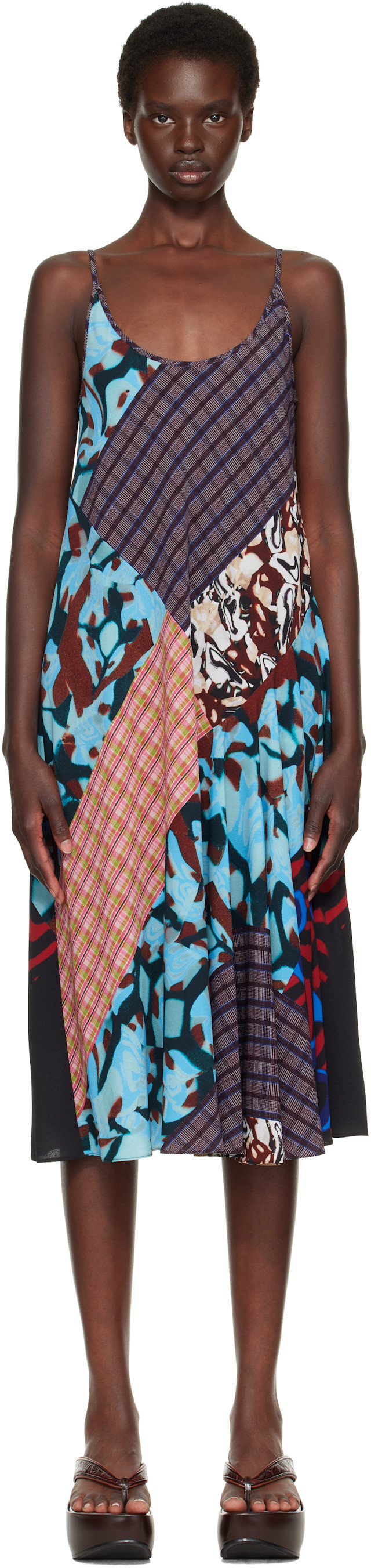 ワンピース DRIES VAN NOTEN Dries Van Noten: レッド＆ブルー Printed Slip ミディアムワンピース