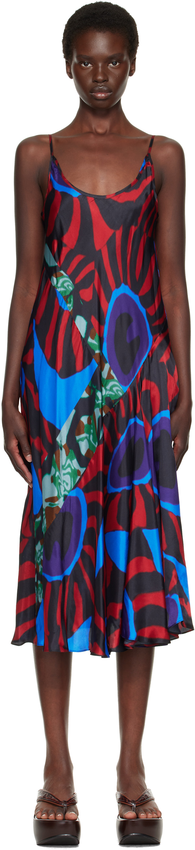 DRIES VAN NOTEN ワンピース Dries Van Noten: レッド＆ブルー Printed Slip ミディアムワンピース