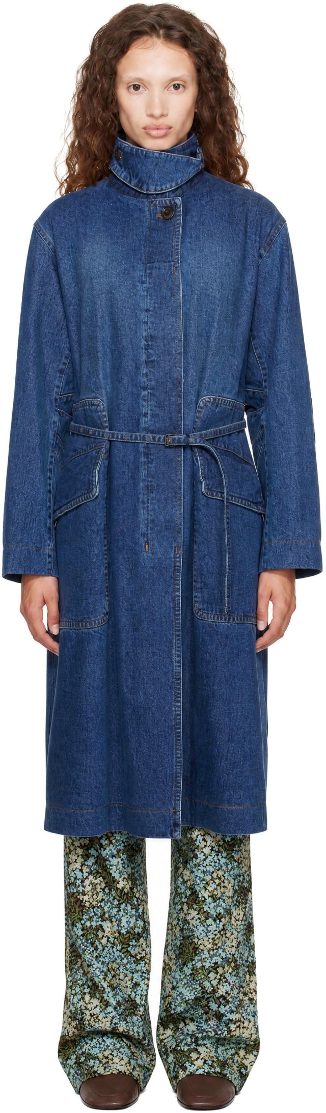 Dries Van Noten: Blue Belted Denim Coat | SSENSE Canada