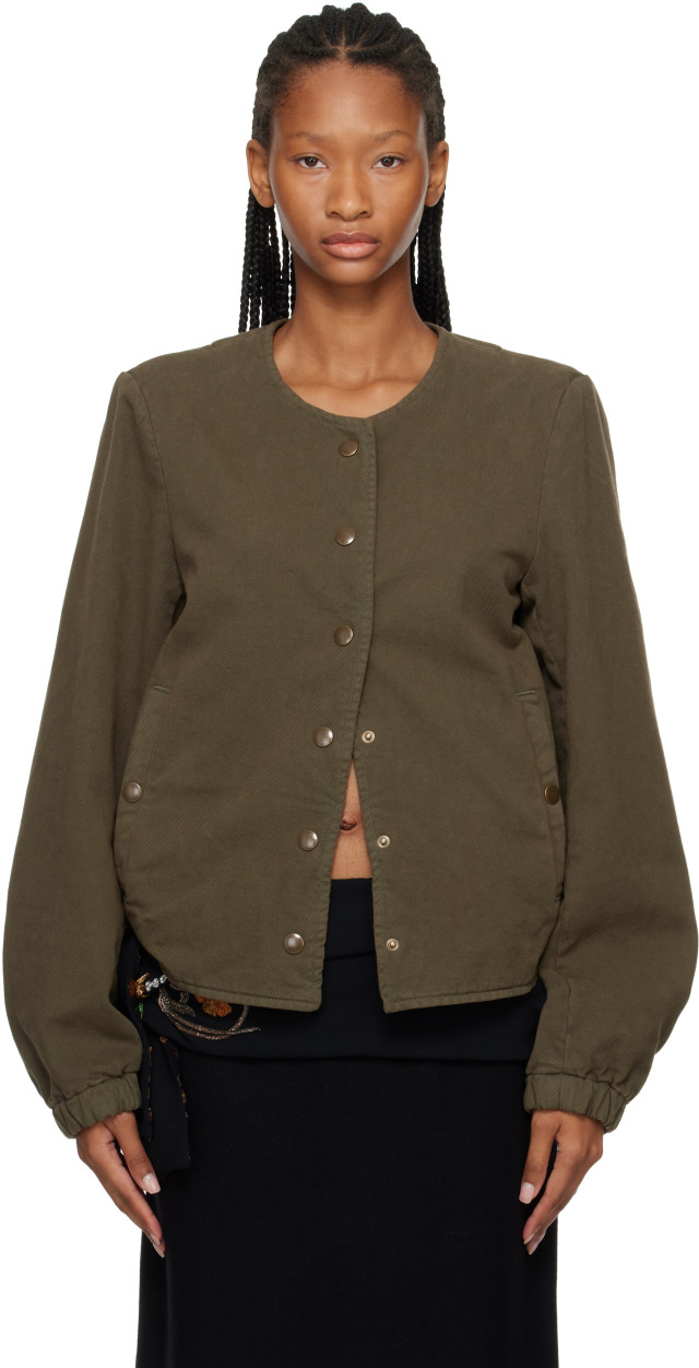 Dries Van Noten: Khaki Collarless Jacket | SSENSE
