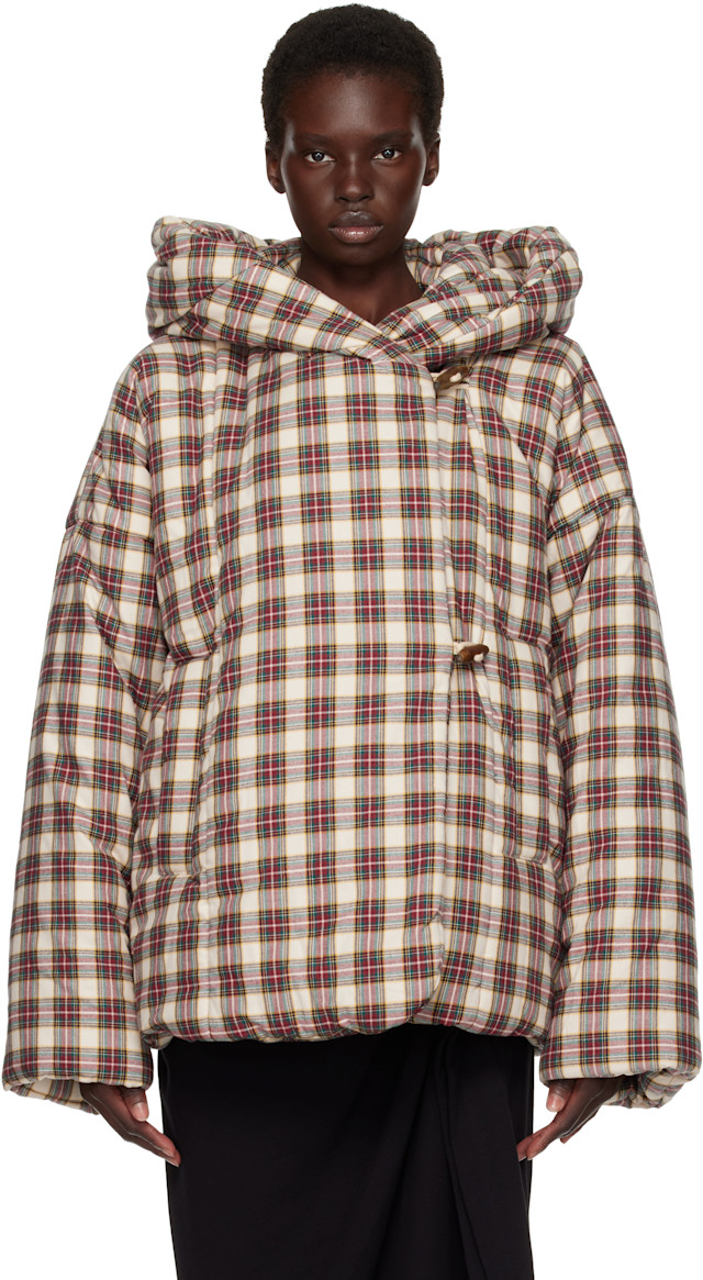 ク*ロ様 DRIES VAN NOTEN チェック柄フード付きアウター Dries Van Noten: Off-White Check Jacket | SSENSE