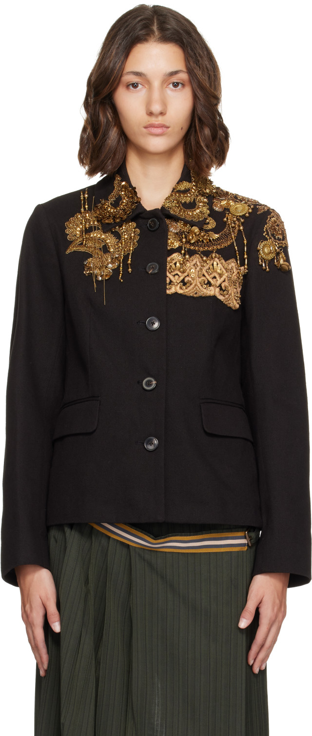 Dries Van Noten: Black Embroidered Blazer | SSENSE Canada