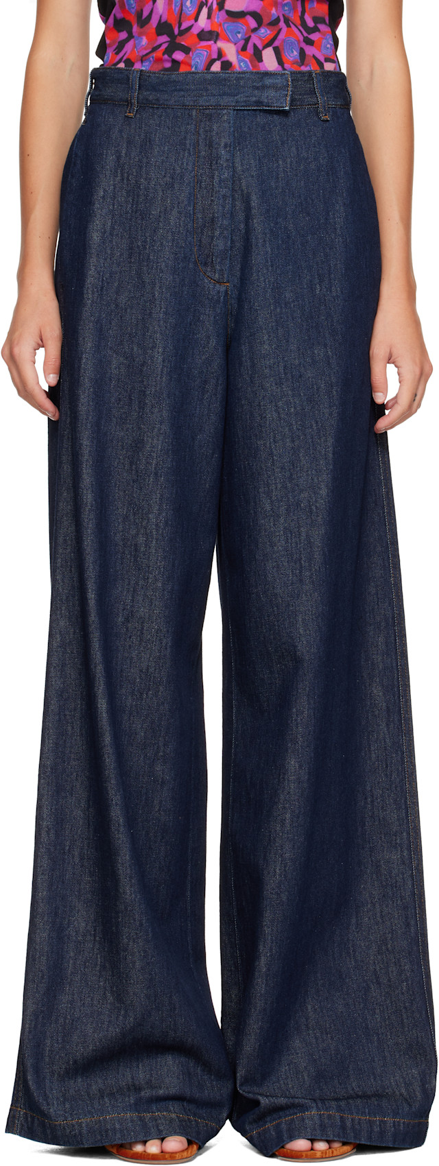 Dries Van Noten: Navy Wide Leg Denim Jeans | SSENSE