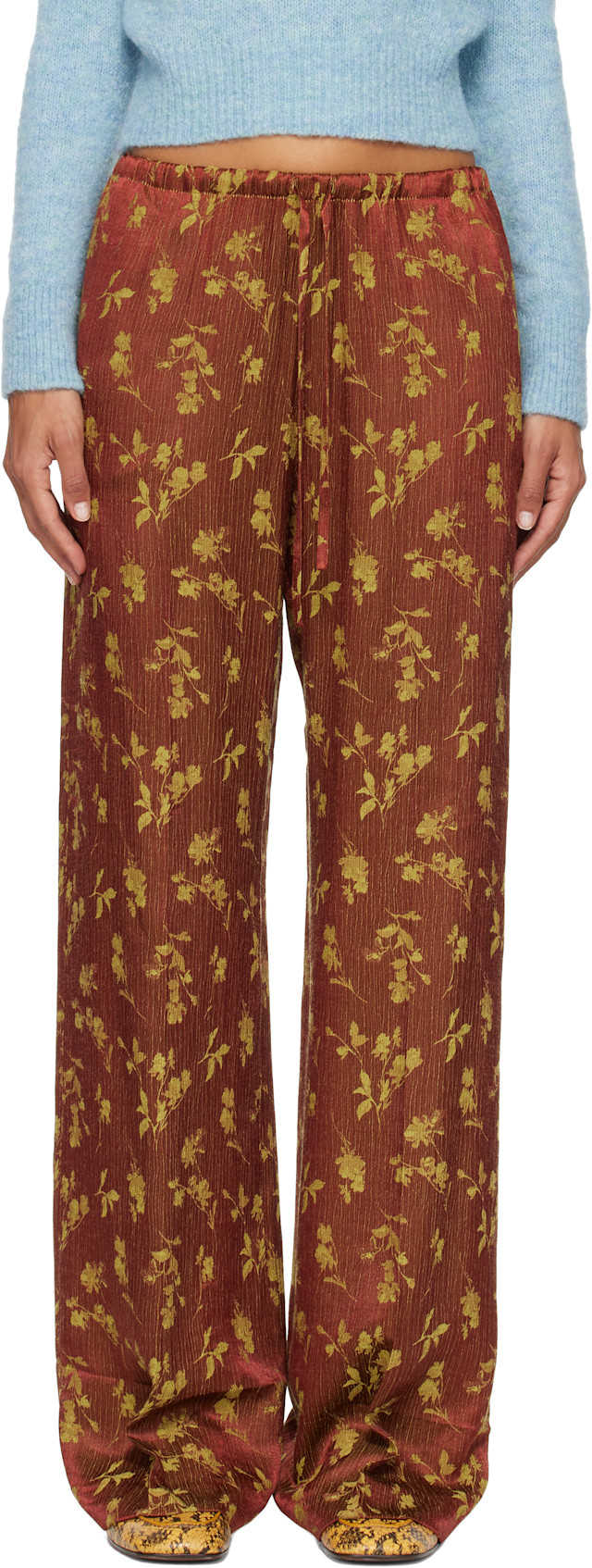 Dries Van Noten: Brown Elasticated Jacquard Trousers | SSENSE Canada
