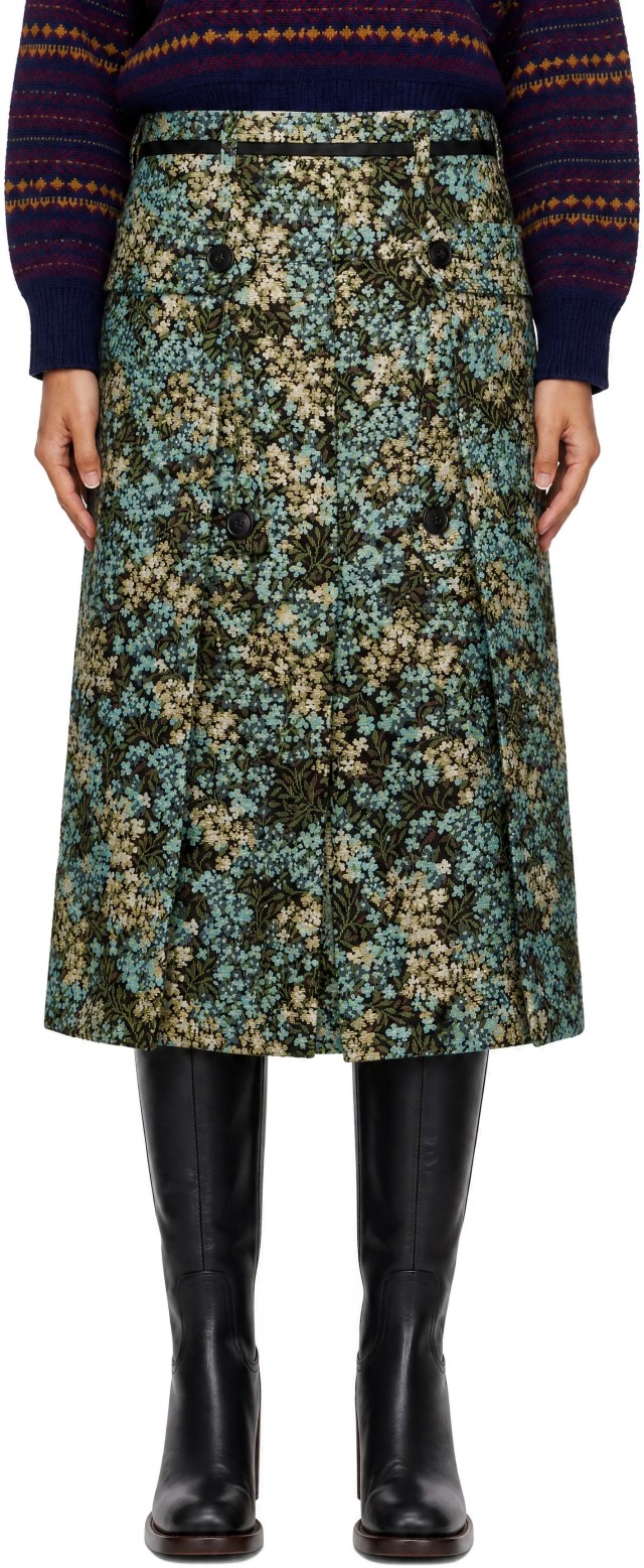 【希少・美品】DRIES VAN NOTEN キルティング 花柄スカート 36 Dries Van Noten: マルチカラー フローラル ジャカード ミディアム