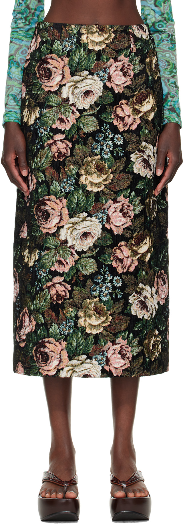 DRIES VAN NOTEN フラワーカーゴスカート Dries Van Noten: Black Floral Maxi Skirt | SSENSE