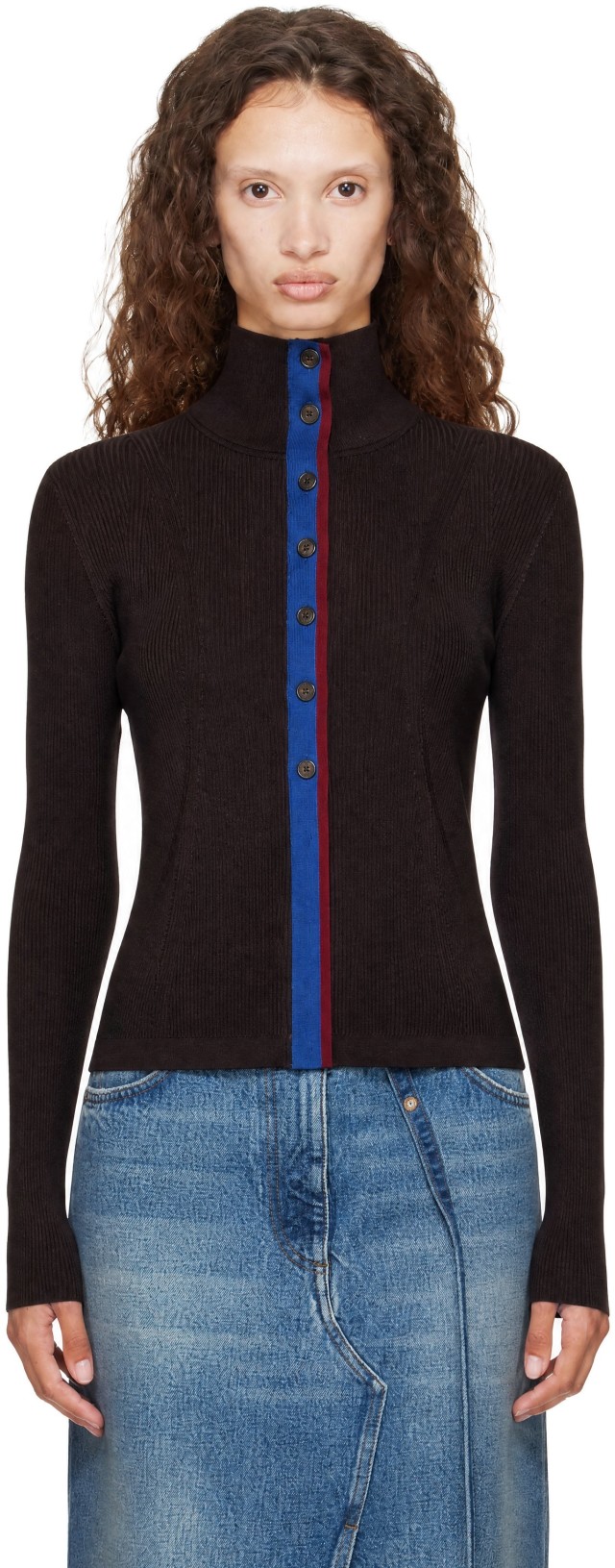 Dries Van Noten: Brown Ribbed High Neck Sweater | SSENSE Canada