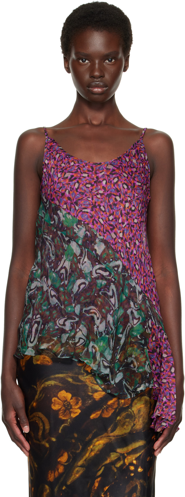 Dries Van Noten: Purple & Green Silk Top | SSENSE Japan