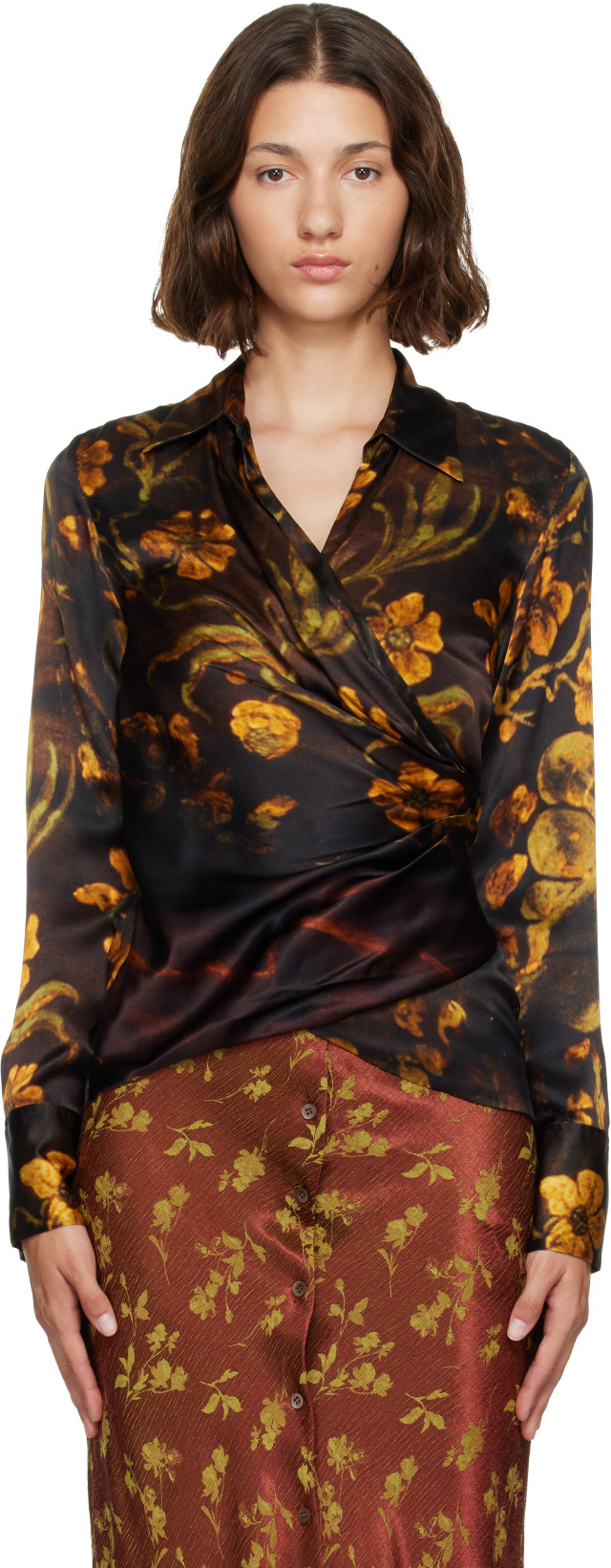 Dries Van Noten: Black Satin Shirt | SSENSE