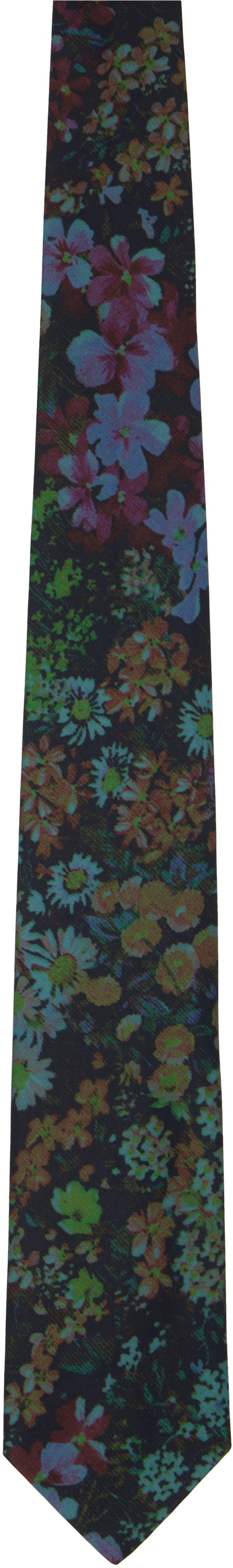 Dries Van Noten: ネイビー＆グリーン フローラル ネクタイ | SSENSE 日本