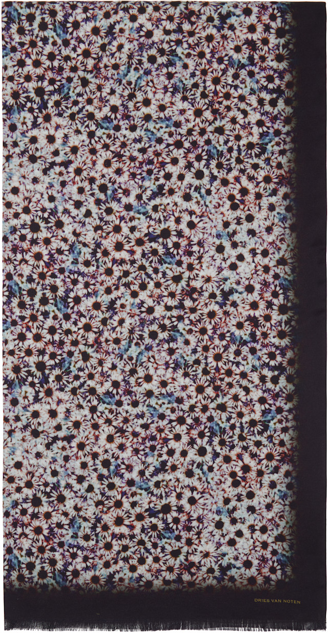 Dries Van Noten: Purple & Green Printed Satin Scarf | SSENSE