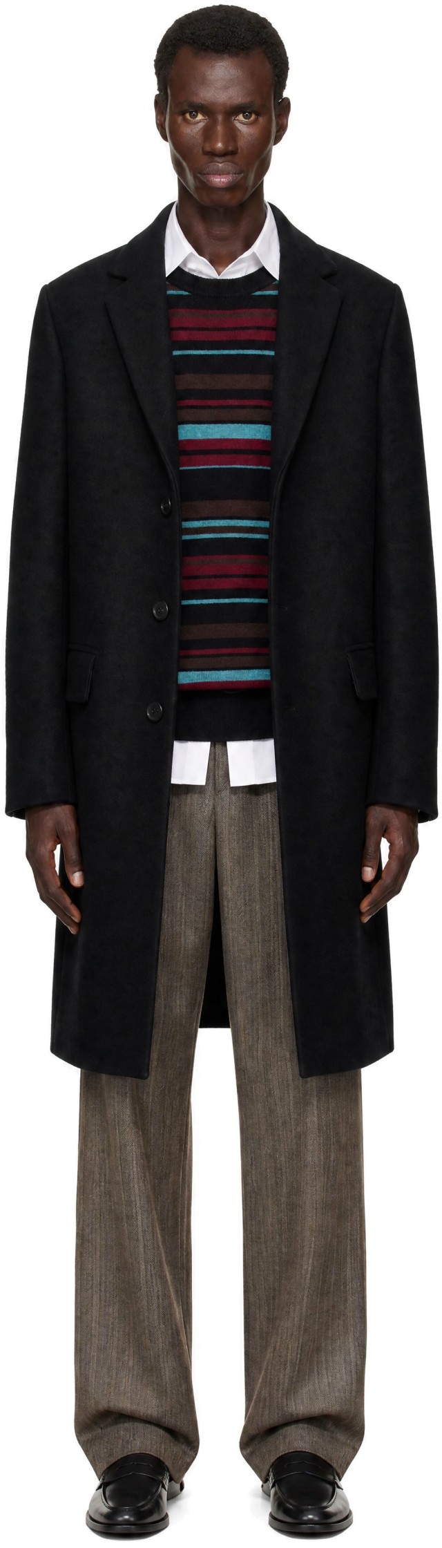 Dries Van Noten: ブラック ウール シングルブレスト コート | SSENSE 日本