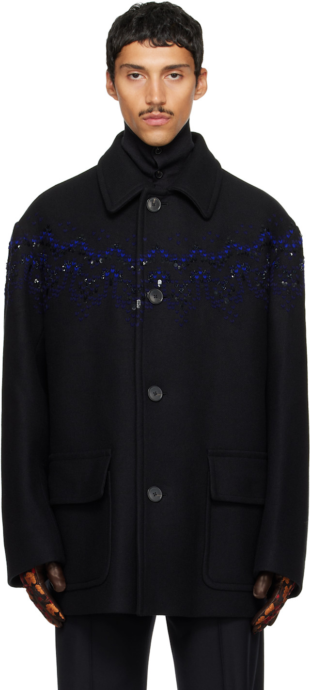 Dries Van Noten: ブラック ウール コート | SSENSE 日本