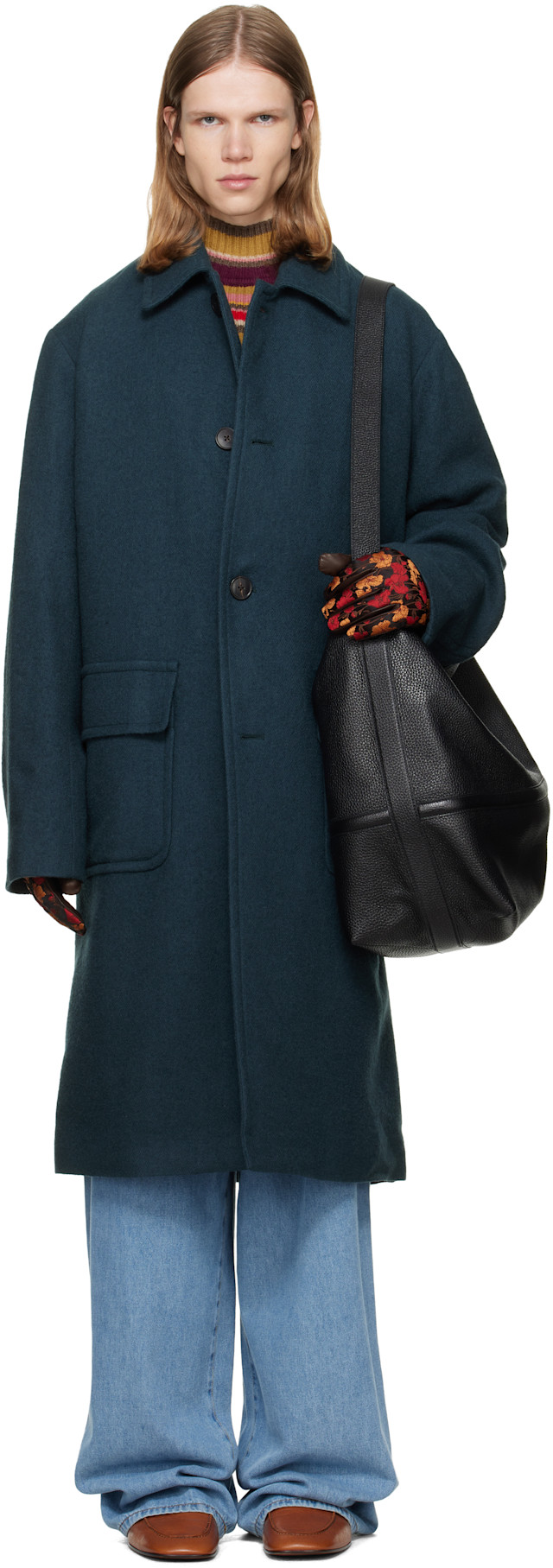 Dries Van Noten: Green Wool Melton Coat | SSENSE