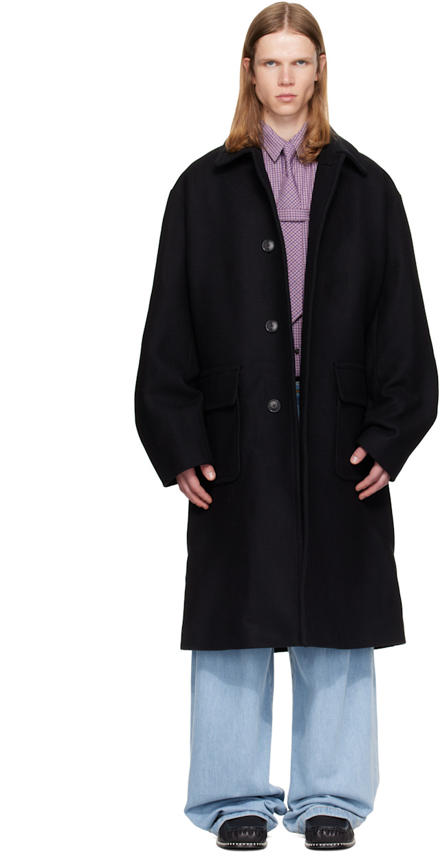 Dries Van Noten: Black Single-Breasted Wool Coat | SSENSE