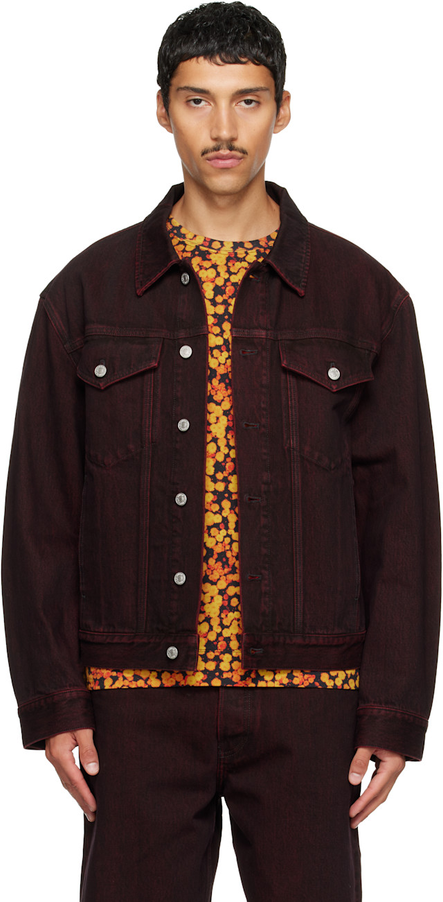 Dries Van Noten: Burgundy Faded Denim Jacket | SSENSE