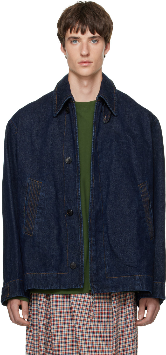 Dries Van Noten: ネイビー ボタン デニムジャケット | SSENSE 日本
