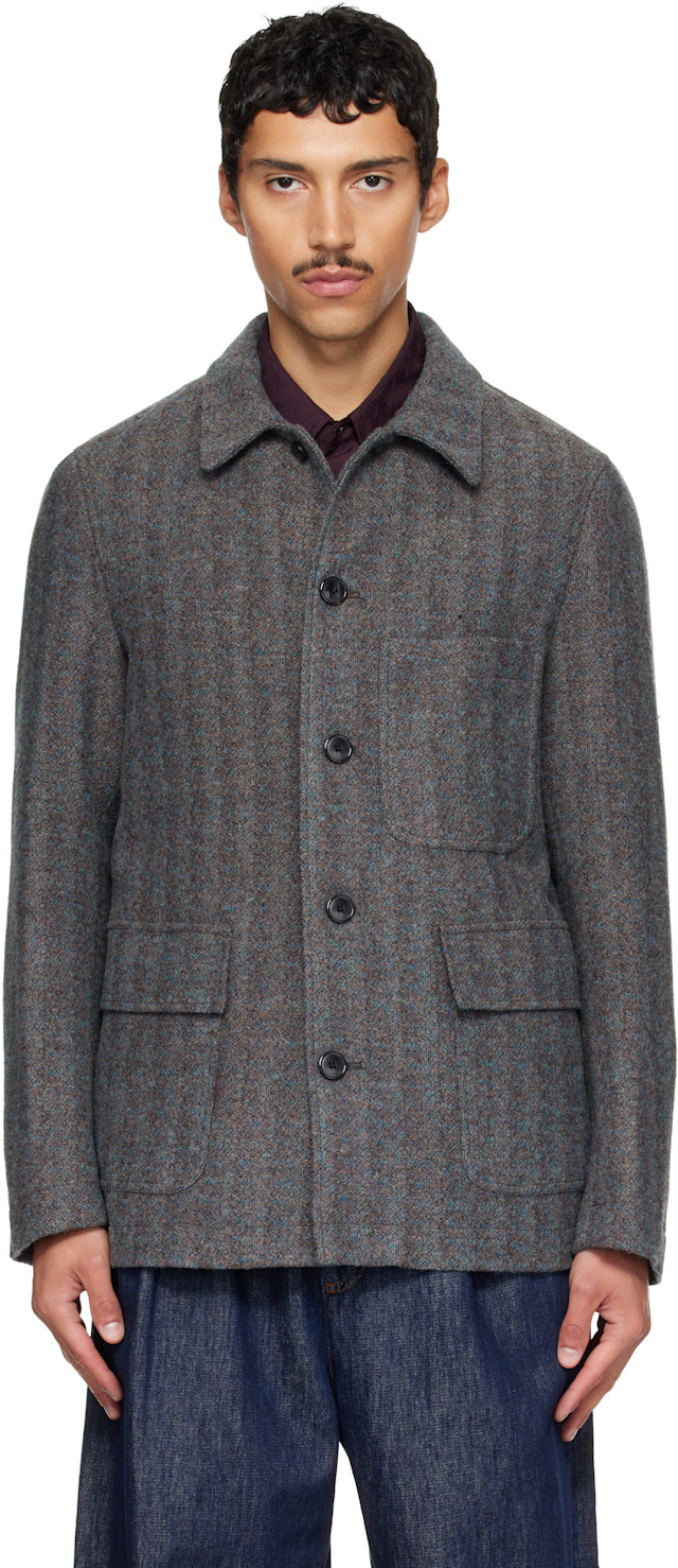 Dries Van Noten: Gray & Blue Wool Jacket | SSENSE