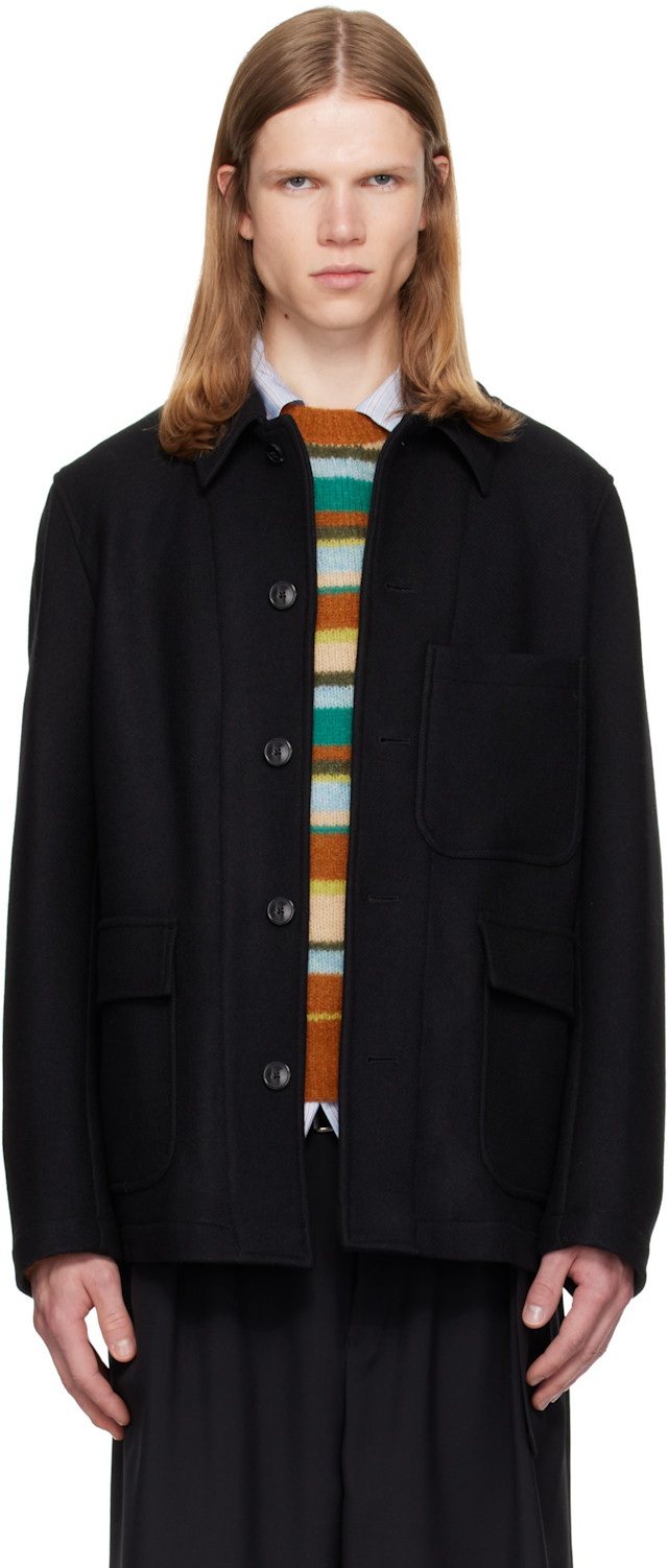 Dries Van Noten: ブラック ウール メルトン ジャケット | SSENSE 日本