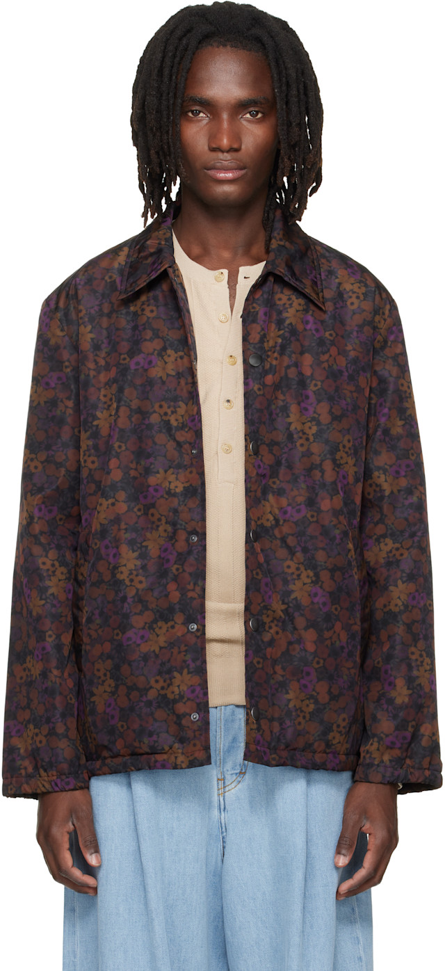 Dries Van Noten: Brown & Purple Floral Jacket | SSENSE