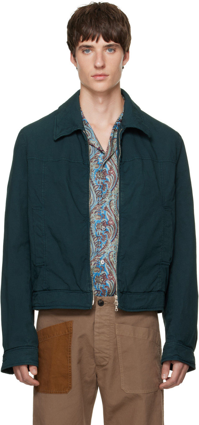 Dries Van Noten: グリーン コットン ジャケット | SSENSE 日本