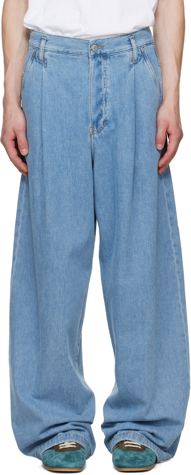 Dries Van Noten: Blue Pleated Jeans | SSENSE