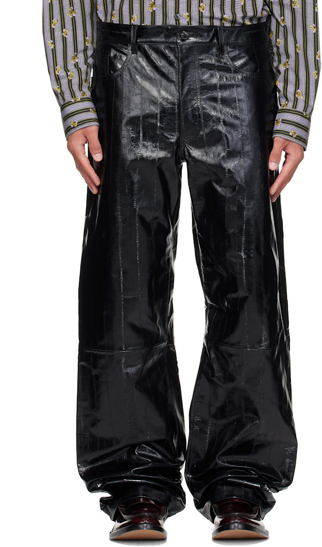 Dries Van Noten: Black Loose Leather Pants | SSENSE